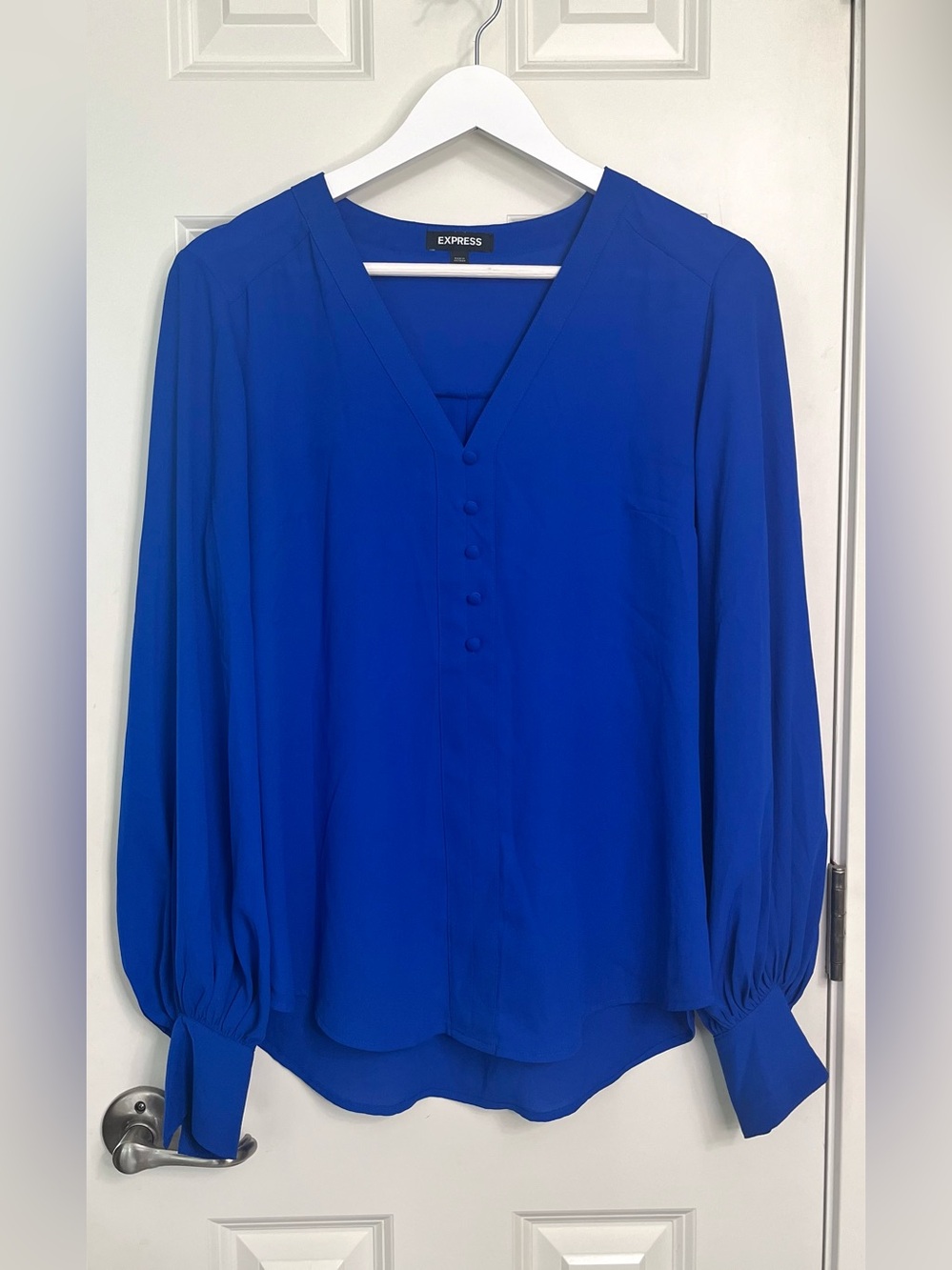 Express Royal Blue V-Neck Button-Front Blouse